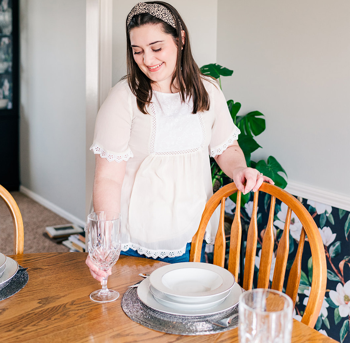 Woman setting the table