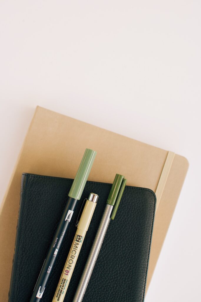 pens and notebook used for Bible study